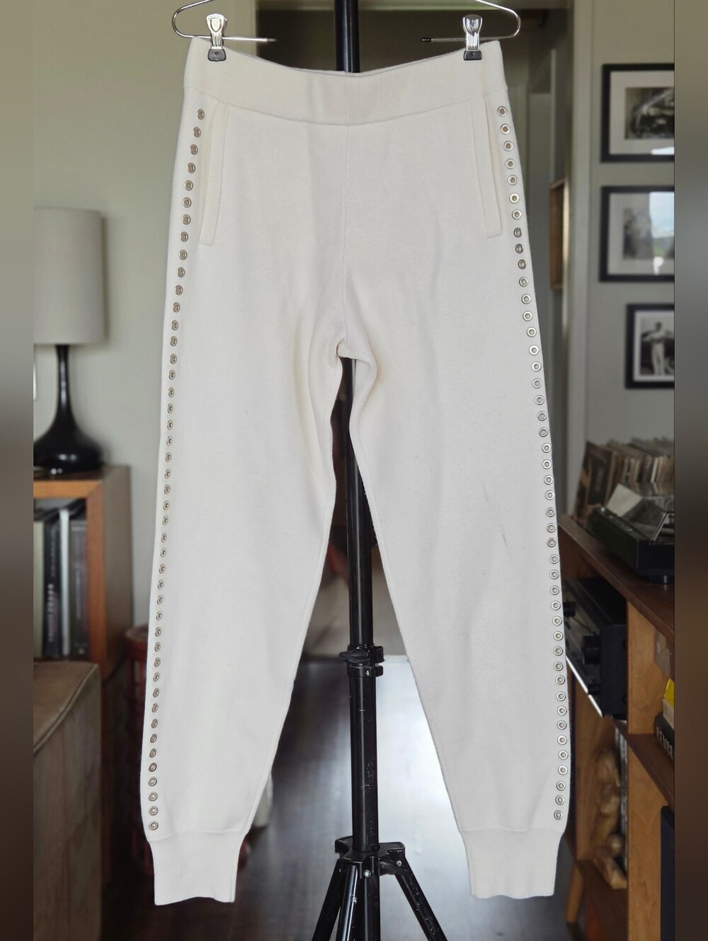 Maje Ecru Eyelet Knit Jogging Pants